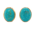 14k Yellow Gold Genuine Natural Kingman Turquoise Stud Earrings 4.77cttw #J6704