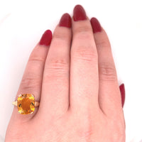 10k Yellow Gold 4.18 Carat Cushion Cut Genuine Natural Citrine Ring (#J5755)