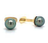 14k Yellow Gold Cufflinks with 9mm Tahitian Black Peacock Pearls (#J6426)