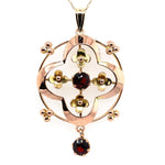 9k Yellow and Rose Gold Lavaliere Pendant with Genuine Natural Garnets (#J5697)