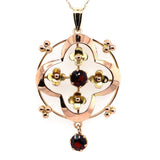 9k Yellow and Rose Gold Lavaliere Pendant with Genuine Natural Garnets (#J5697)
