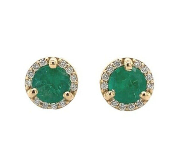 18k Gold .55cttw Fine Genuine Natural Emerald and Diamond Stud Earrings #J6998