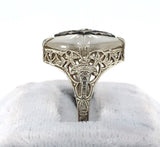 14k White Gold Filigree Genuine Natural Rock Crystal Diamond Ring (#J6207)
