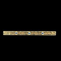 14k Yellow Gold Genuine Montana Sapphire Bar Pin Gillouche Engraving (#J6876)