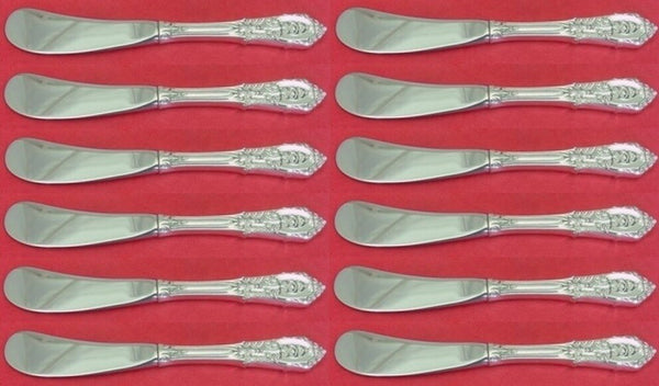 Rose Point Wallace Sterling Silver Butter Spreader HH Paddle 6" Set 12 no notch