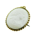 10k Yellow Gold White Lava Genuine Natural Cameo Pin Pendant (#J1036)