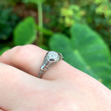 Art Deco 18k White Gold Filigree .16ct Genuine Natural Diamond Ring (#J6182)