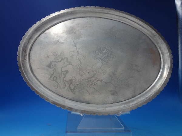 Chinese Sterling Silver Serving Plate with Chrysanthemum Bird Dragonfly (#6194)