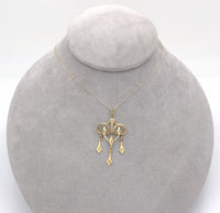 14k Yellow Gold Victorian Diamond Bow Lavaliere with Three Drops (#J6428)