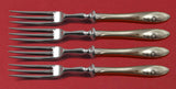 Sculptured Rose by Towle Sterling Silver Fruit Fork Set 4-Piece Custom Made 6"