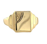 9k Yellow Gold Men's Signet Ring with Hand Engraved Detail Size 9.5 (#J6792)