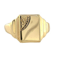 9k Yellow Gold Men's Signet Ring with Hand Engraved Detail Size 9.5 (#J6792)