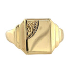 9k Yellow Gold Men's Signet Ring with Hand Engraved Detail Size 9.5 (#J6792)
