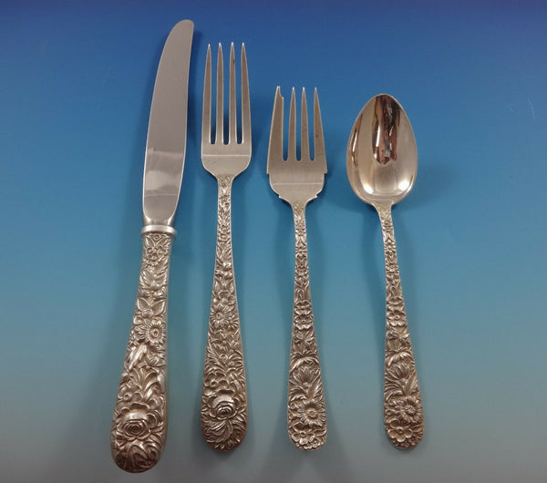 Repousse by Kirk Sterling Silver Flatware Set For 8 Service 32 Pieces
