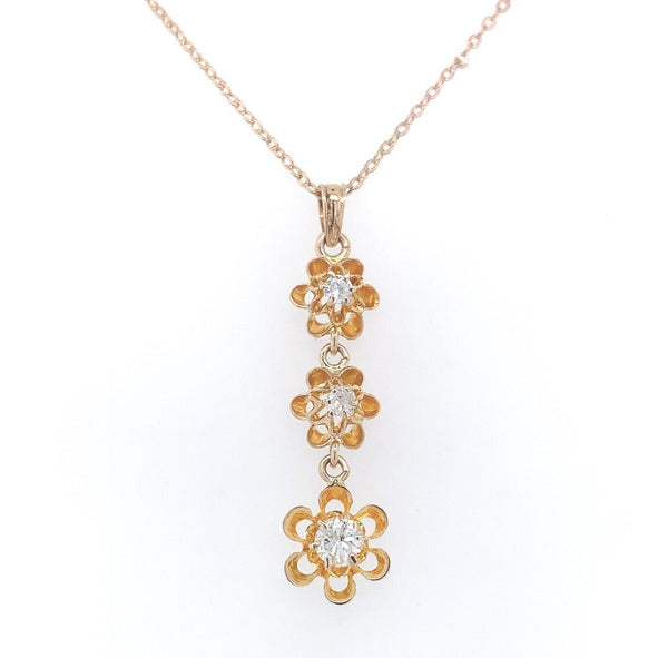 10k Yellow Gold Lavaliere Buttercup Pendant w/ Genuine Natural Diamonds (#J6427)