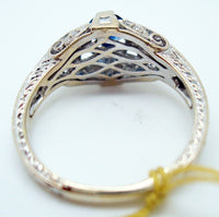 18K Gold Art Deco Style .49ct Genuine Blue Sapphire Ring with Diamonds (#J2699)