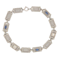 10k White Gold Art Deco Diamond Filigree Bracelet w/ Paste Stones 7.25" (#J6882)