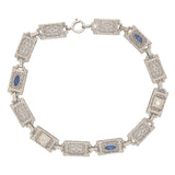 10k White Gold Art Deco Diamond Filigree Bracelet w/ Paste Stones 7.25" (#J6882)