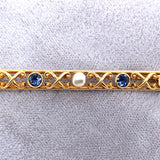 14k Yellow Gold Montana Sapphire and Pearl Bar Pin (#J5471)