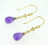 14k Gold 6.26 Carat TW Briolette Genuine Amethyst Diamond Drop Earrings (#J4478)