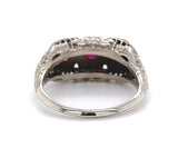 Art Deco Filigree 14k Gold Three Stone .80ct TW Genuine Natural Ruby Ring #J6390