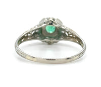 18k White Gold Deco Filigree .21ct Genuine Natural Emerald Ring (#J6332)