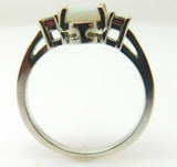 14k White Gold Genuine Natural Opal and Ruby Three Stone Ring (#J3863)