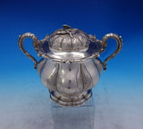 John B. Jones Coin Silver Sugar Bowl Fluted Shape w/ Leaves Flower Finial #3946