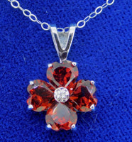 14k White Gold Heart Shaped Genuine Natural Garnet Flower Pendant (#J4187)