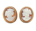 A Pair of 9k Yellow Gold Genuine Natural Shell Cameo Earrings Beaded Edge #J6896