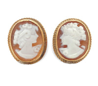 A Pair of 9k Yellow Gold Genuine Natural Shell Cameo Earrings Beaded Edge #J6896