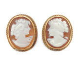 A Pair of 9k Yellow Gold Genuine Natural Shell Cameo Earrings Beaded Edge #J6896
