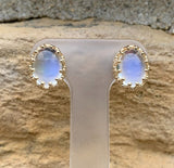14k Yellow Gold Pair of Oval Genuine Natural Moonstone Stud Earrings (#J6708)