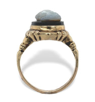10k Yellow Gold Black and White Genuine Natural Agate Stone Cameo Ring (#J7057)