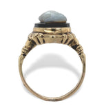 10k Yellow Gold Black and White Genuine Natural Agate Stone Cameo Ring (#J7057)