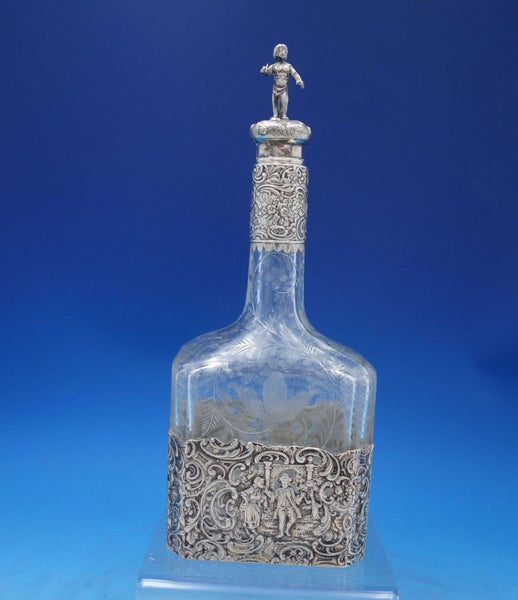 European .800 Silver Cut Crystal Decanter 3-D Child on Top w/ Men Women (#6867)