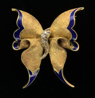 18k Gold Enamel Butterfly Pin with Diamond Accents Signed by Ruth Satsky #J6270