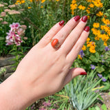 14k Yellow Gold Red/Orange Oval Genuine Natural Coral Ring Size 6.25 (#J6947)