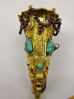 Asian Silver Gilt Tussie Mussie Posey Posy Holder w/ Garnets Turquoise (#J1244)
