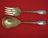 Chrysanthemum by Durgin Sterling Silver Salad Serving Set 2pc Gold Washed 9"