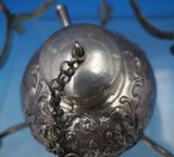 Dutch .833 Silver Warming Stand with Burner Cast Figural Faces Swags Birds #6534