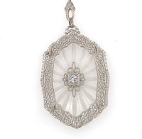 14k White Gold Filigree Genuine Natural Rock Crystal Diamond Necklace (#J6502)