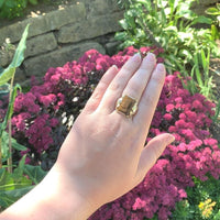 10k Gold Genuine Natural Tiger's Eye Men's Double Warrior Cameo Ring (#J6221)