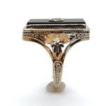 14k White Gold Genuine Natural Onyx Filigree Ring with Diamond Jewelry (#J6208)