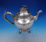 MW Galt Brothers Coin Silver Tea Pot Greek Key Border 3-D Flower Finial (#3924)