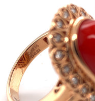 18k Rose Gold 12.05ct Genuine Natural Coral Ring with .32ct Diamonds (#J6180)