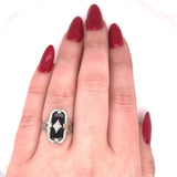 14k White Gold Genuine Natural Onyx Filigree Ring with Diamond Jewelry (#J5708)