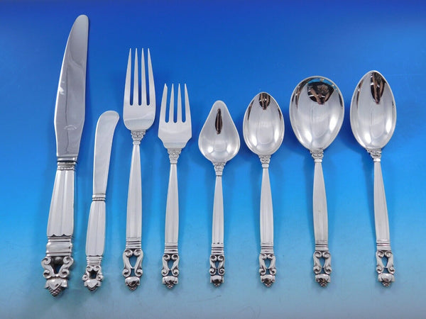 Acorn by Georg Jensen Sterling Silver Flatware Dinner Set for 8 service 64 pc XL