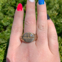 14k Gold Men's Vintage Signet Ring with Genuine Natural Diamond Accent (#J6638)