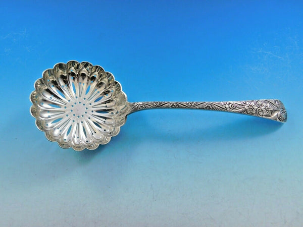 Antique Engraved by Tiffany and Co Sterling Silver Pea Serving Spoon 8 1/2"